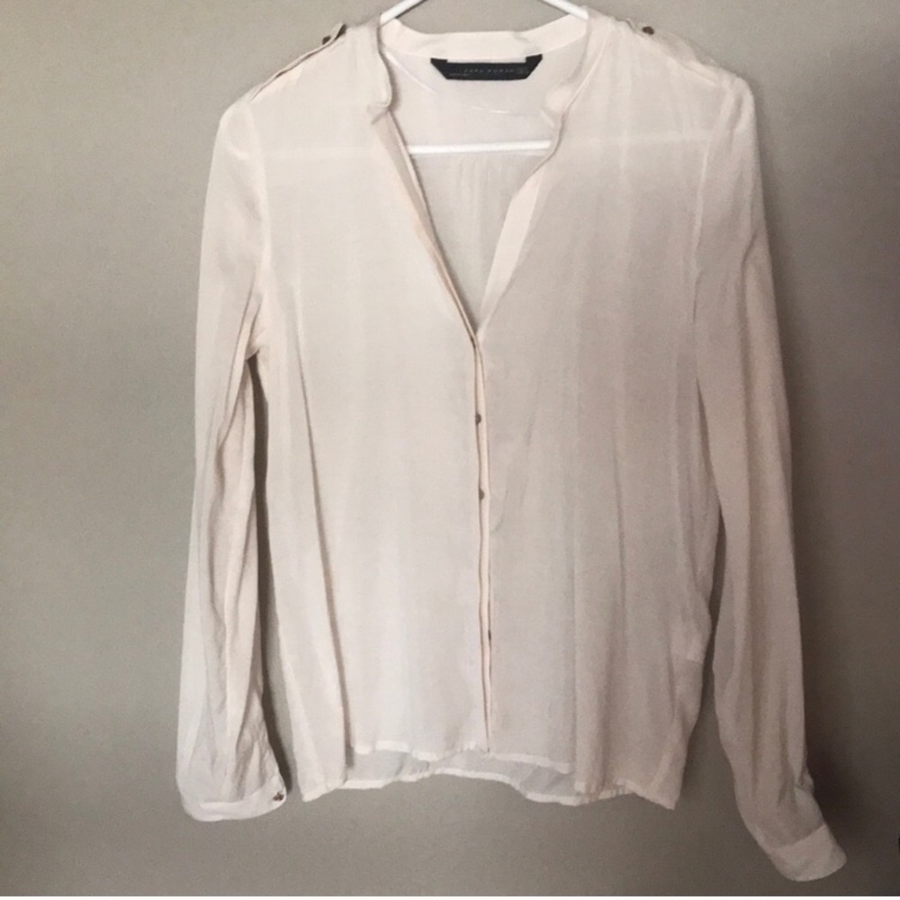 Zara White Button Up with Gold Details